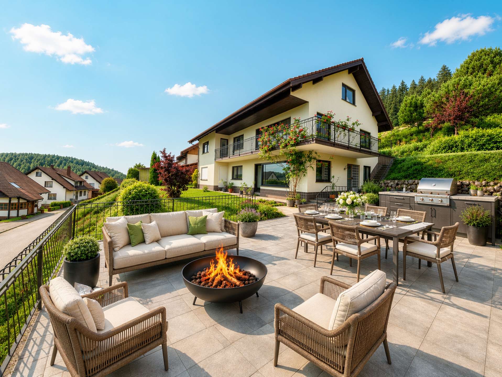 Terrasse mit Feuerstelle