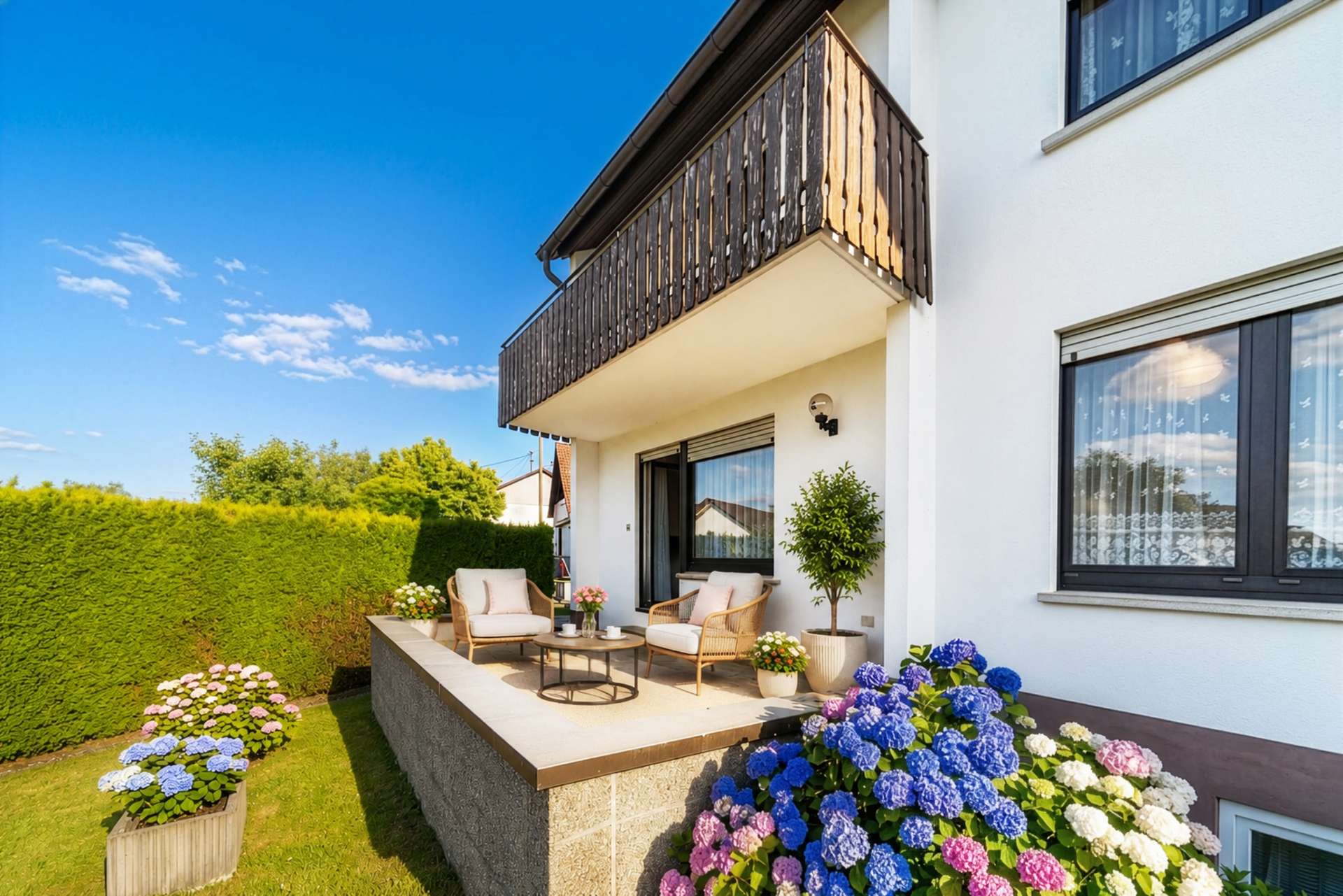 Vision Terrasse EG Möbel und Blumen